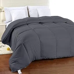 Microfibre All-Weather Abstract AC Comforter 300 GSM Polyester Comforter Quilt Blanket Super Soft and Cozy AC Bed Comforter Blanket Light Weight Quilt Duvet Dark Grey Solid Double 90"x100" (228x254cm)-picture-14