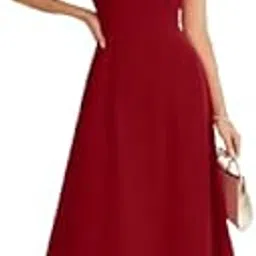 tivante Solid Square Neck Long Flare Sleeveless Western Midi Dress for Women-picture-14