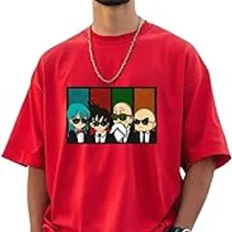 URGEAR Anime Character Print Oversized T-Shirt, Red, Cotton Casual Wear-picture-22