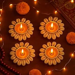 CraftVatika Tealight Candle Holder Set of 4, Diwali Decoration Items, Festive Decor Items, Christmas Home Decor Gifts, Handmade Kowdi Shell Tlight Candle Holder for Floor Pooja Decoration Items-image-76