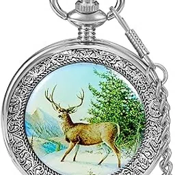 Classic Copper Design Hand Winding Mechanical Roman Number Steampunk Pocket Watch Mens Watches with Chain&Box, silver-87, father day-image-4