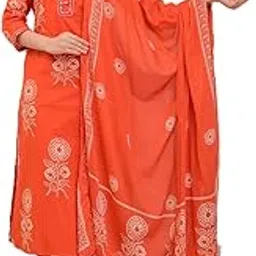 nisha fashion Women's Rayon Printed Kurta Pant And Dupatta Set, Traditional Indian Ethnic Wear with Embroidered Neckline, 3/4 Sleeve-picture-53