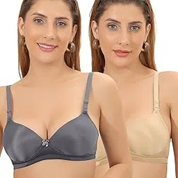 women vibes Lightly Padded Full Coverage Cotton Blend Wirefree T-Shirt Everyday Solid Bra for Girls and Ladies Combo Pack of 2 & 3 Pink, Blue, Green Trendy Color-picture-10