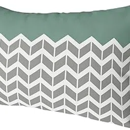 Outdoor Pillow for Lounge Chair with Strap & Insert Vintage Herringbone Recliner Head Pillow Turquoise Grey Waterproof Headrest Patio Lumbar Pillows for Beach Pool Office Chaise Chair 11x16 Inch image 1