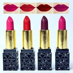Wutend Multicolour Matte Finish Lipstick Set, 4 Shades Collection, Pink Red Maroon, Luxury Gold Case with Black Base-picture-20