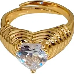 jewellery hat Heart-Shaped Crystal Ring, Adjustable Ring, Gold-Plated Band, White, Women's Fashion Jewellery, Anti Tarnish, Water Resistant, Lightweight, Gift Packaged-picture-14
