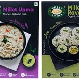 Millet Amma CERTIFIED ORGANIC Millet Breakfast Rava Idli - 250 gm and Rava Upma - 250 gm, Combo Pack - 500 gm, Easy & Ready to Cook, Instant Millet Breakfast Mix, 100% Vegan image 1
