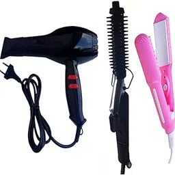 Nirvani Combo of hair curler 471B, Hair Dryer CH-2888 Black hot and cold air 2 in 1 and Hair Straightener SX-8006 ceramic plate-image-21
