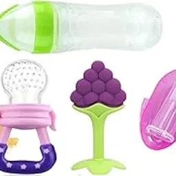 WATERFOWL Baby Fruit Nibbler and Feeder & Baby Silicone Finger Brush with Baby Silicone Teether/Teether 6 to 12 Months Baby BPA Free (Multi-10)-picture-18