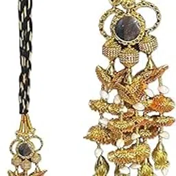 MEERA PRANDI Heavy Design Paranda Parandi Braid Tassles Hair Accessory For Women & Girls Hair Extension Choti Braid Tassles 30 INCH Long(One Piece) (Mirror with Golden Tassels)-image-16
