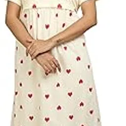 Mayaval Women's Off-White Cotton Maternity Nursing Dress with Red Heart Print-picture-29