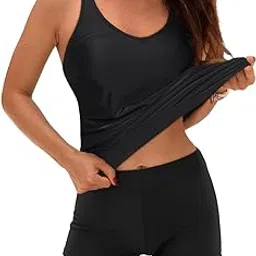 2 Piece Tankini Swimsuits for Women with Boy Shorts Athletic Swim Tank Top Bathing Suits Solid Black 20 Plus-image-21