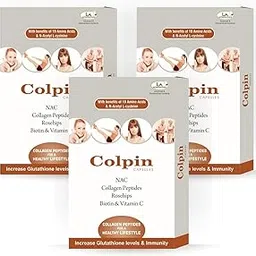 Colpin Collagen Peptides Capsules | NAC, Biotin & Vitamin C | Anti-Aging, Skin Glow, Hair Growth, Joint Health & Immunity Booster | 30 Capsules | 19 Amino Acids & Antioxidants image 1