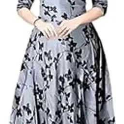 Leaf Printed Round Neck Rayon Anarkali Gown for Women's-picture-41
