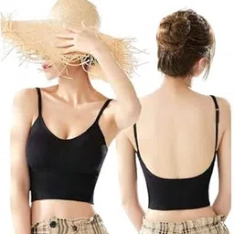 irises Bralettes for Women Wirefree Bras Camisole Sports Bralette with Removable Padded Backless Free Size (28 Till 34) Pack of 1(Black)-picture-38