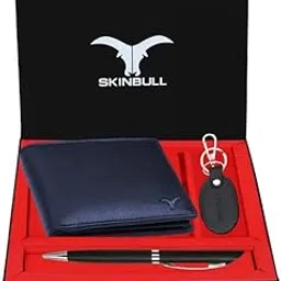 Men’s Classic Leather Bi-Fold RFID Protected Wallet with Multiple Card Slots & Keyring & Pen_WLT_130_Dark Blue image 1