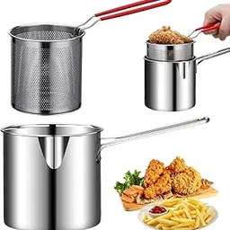 DP FASHION Stainless Steel Frying Pan with Strainer,Deep Frying Basket Food Cooking Pot Mesh Fryer Basket with Fried Wire Baskets Deepen Milk Pan with Basket for Chip Fried Chicken Air Fryer Basket-picture-27