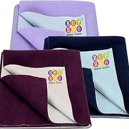 BeyBee Non-Toxic Quick Dry Sheet for New Born Baby|Anti-Piling Soft Fleece Bed Protector|Waterproof Extra Absorbent Mattress Protector for Infant (Dark Blue+Plum+Violet, Small, Pack of 3)-picture-23