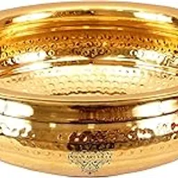 INDIAN ART VILLA Pure Brass Hammered Design Urli Decorative Bowl, Home Décor & Festive Item, Diameter- 10" Inches, 3500 ML-picture-12