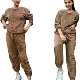 Winter Woolen Night Suit for Girls and Women/Winter Women Woolen Plain Velvet Winter Nightwear Suit Top and Pajama Set, Regular Comfort Fit (28 Till 34) Brown-image-10
