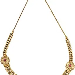 kushal's Fashion Jewellery Ruby Gold Polished Antique Necklace With Adjustable Chain |Best For Bride, Bridemaids & Special Occasion | Antique Necklace For Women - 433032 image 1