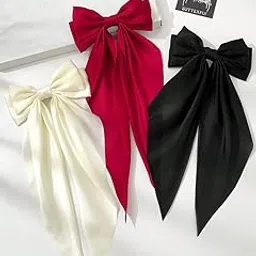 Balirava® 3 Pack Red, Black And Off White Bow Clips For Women, Cute Hair Accessories for Girls, Hair Bows For Women, Bow For Hair, Bow Hair Clips For Women - Luxury Satin Hair Bow Clips (French)-picture-32