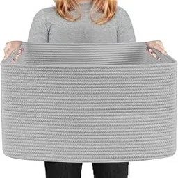 Large Woven Storage Rectangle Laundry Basket, Foldable Toy Basket for Kids Room, Dirty Cloth Storage Basket in Living Room, (GREY)-picture-38