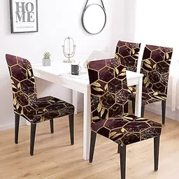 Gurnoor Polyester Blend Stretchable Hexagon Printed Dining Chair Covers (Set of 4, Brown, Standard)-picture-27