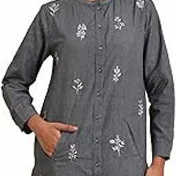 w for woman Grey Checker Embroidered Western Tunic-picture-44