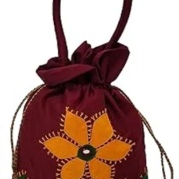 SriShopify Women's Eco Firendly Potli Banjara Traditional Batwa, Cotton Handmade Aplic Pouch(Small, Mirror, Beads and Thread Work Handcraft Purse)-image-56