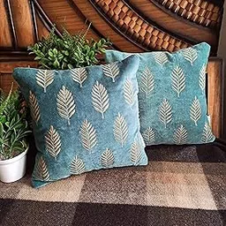 Car Small Cushion Cover with Booti Zari Embroidered Stitched Zippered Cotton Velvet Cushion Cover (Turquoise) |12x12 Inches | Set of 2|-picture-53