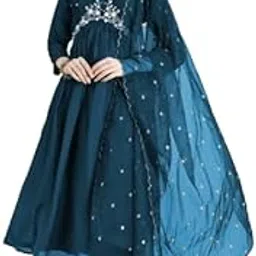 Alia Cut Embroidered Anarkali Kurta Set with Pants and Dupatta, Teal Blue, Long Sleeve || Kurta sets for woman || Cotton dress for woman || Cord set for women cotton-image-27