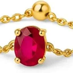 zarkan 925 Hallmark Silver Oval Red Self Love Gold Plated Chain Ring|Elegant Chain Ring for Women | Dainty Adjustable Jewelry Piece-picture-25
