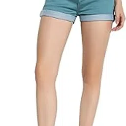 showoffff SHOWOFF Women's Solid Teal Slim Fit Denim Shorts-LT-S-19351_Teal-picture-17