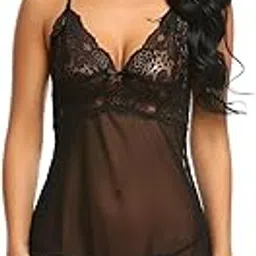 Women's Babydoll Lingerie Set V Neck Nightie Nightwear for Women Net Lace Full Coverage Nighty for Girlfriend Wife Bridal Honeymoon, Valentine (BD-11273)-image-73