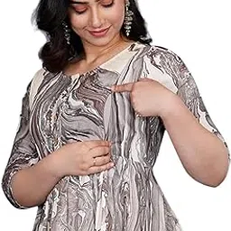 aavrittiqueens Women's Anarkali Maternity Kurta with Easy Breastfeeding Zippers | Comfortable Nursing Kurti | Elegant Western Dress for Pre and Post Pregnancy image 1