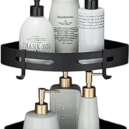 2 PCS Self Adhesive Stainless Steel Bathroom Shelf - No Drill, Rustproof Wall Mounted Organizer for Shampoo, Soap, and Toiletries (BBlack)-picture-16