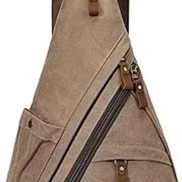 KL928 Canvas Sling Bag - Small Crossbody Backpack Shoulder Casual Daypack Rucksack for Men Women(Large Version), Canvas-brown, Medium, Casual Backpack-picture-21