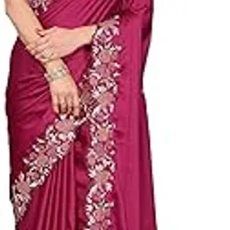 pandadi saree Women's Satin Embroidery Work Saree With Unstitched Blouse Piece-picture-15