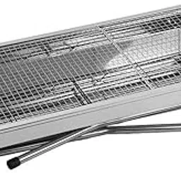 Delavala Portable Foldable (72Cm) Stainless Steel Tandoor Charcoal Barbeque Bbq Grill Set With Charcoal Tray + Top Cooking Grate For Home Garden, Free Standing-image-3