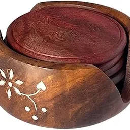 SuperGeneriX Wooden Round Carved Coaster Set for Kitchen/Dining Table, 3.5 Inch Tabletop Coasters for Tea & Coffee,Coasters Set of 6 (Brown)-picture-27