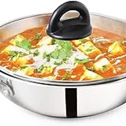The Indus Valley Triply Stainless Steel Kadai With Glass Lid|Large 26Cm/10.2 Inch,3.5L,1.3Kg|Induction Friendly|Nonstick 3-Layer Body,100% Pure&Toxin-Free,4 Pound image 1