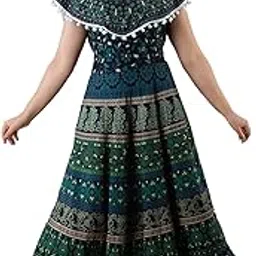 aditya impex Jaipur Women's Stitched POM POM Casual Cotton Long Maxi Dress - (Multicolor, Free Size...)-picture-26