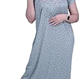 for you for me Cotton Hosiery Nighty Night Gown for Women, Short Sleeves Maxi Dress - Women's Cotton Blend Hosiery Ankle Length Printed Nighty Night Dress Gown-picture-30