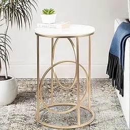 Gold End Side Table with MDF Nightstand Bedside Table for Living Room Bedroom Sofa Side Table Office Decoration Bedroom Decoration White top (White)-picture-31