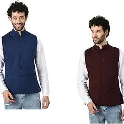 indiweaves Men Waistcoat Nehru/Modi Jacket for Winter (Pack of 2) Navy Blue::Maroon-picture-24