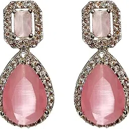 shanaya Silver Plated American Diamond Studded Drop Earrings Jewellery For Girls and Women Design 3-picture-33