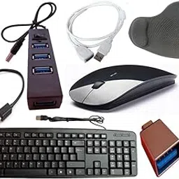 Anjo 8 in 1 Combo of Wired Keyboard, Wireless Mouse, Mouse Pad with Gel Wrist Support, USB Hub with Switch, Cleaner & Cloth 100ml, OTG Micro & C to A Type, USB Extension Cable Type A 1.5m-image-33