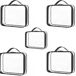 Gwarkl Women Men transparent Travel Makeup Bag for storage Covers,Clothes Toiletry Kit Travel Makeup Bag Portable Organizer with zip Make Up Box for Brushes, Accessories with Handle (SMALL PACK5)-picture-33