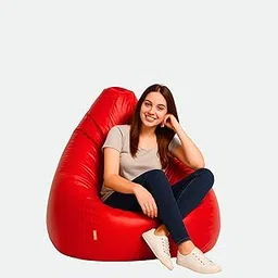 Yunora Teardrop Bean Bag Chair, Premium Leather, Double-Stitched, Red-picture-17